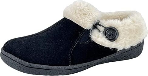 شبشب نسائي من الجلد السويدي من Clarks مع قماش Gore وBungee JMH2213 - بطانة دافئة من الفرو الصناعي - شبشب منزلي داخلي وخارجي للنساء (جلد سويدي فاخر أسود، 8) in Kuwait