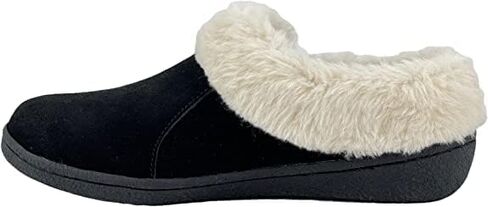 شبشب نسائي من الجلد السويدي من Clarks مع قماش Gore وBungee JMH2213 - بطانة دافئة من الفرو الصناعي - شبشب منزلي داخلي وخارجي للنساء (جلد سويدي فاخر أسود، 8) in Kuwait