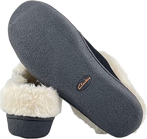 شبشب نسائي من الجلد السويدي من Clarks مع قماش Gore وBungee JMH2213 - بطانة دافئة من الفرو الصناعي - شبشب منزلي داخلي وخارجي للنساء (جلد سويدي فاخر أسود، 8) in Kuwait