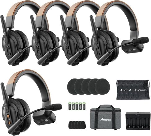 Accsoon Como Wireless Headset Intercom System, 5-Person Full-Duplex 1.9 GHz 1312 ft Team Communication Group Talk with Mic, Single-Ear 1 Host 4 Remote Headsets for Movie Shoot Live Show (5PCS) in Kuwait