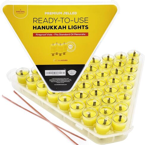The Dreidel Company Hanukkah Medium Pre Filled Jelled Oil Cups Candles, Fits Most Standard Menorahs, Made in Israel, 1.5 Hours in Saudi Arabia
