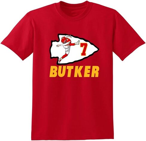 تي شيرت Typhoon's Tops Harrison Butker 7 Kansas City Logo تي شيرت شبابي كبير أحمر، 14-16 in Saudi Arabia