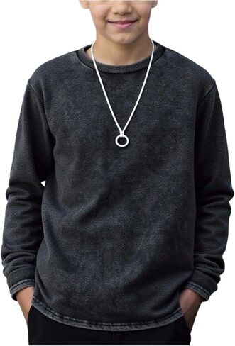 Boy's Washed T Shirts Long Sleeve Shirts Crew Neck Casual Fall Tee Tops Streetwear in Saudi Arabia