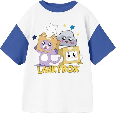 LankyBox Starry Character Group Shot Youth Blue & White Crew Neck Short Sleeve T-Shirt in Saudi Arabia