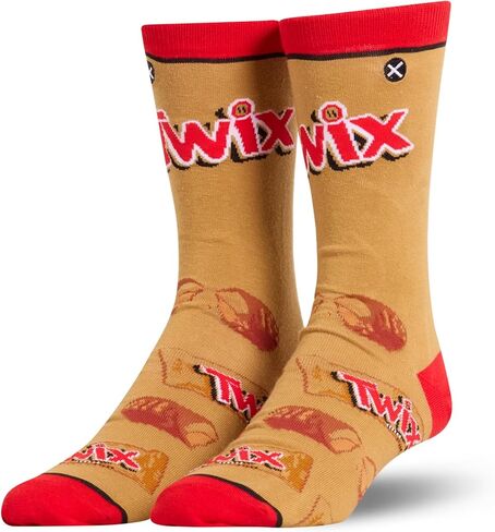 Cool Socks – Twix Bars Crew Socks – Size Large for Men & Women – Chocolate Caramel Graphic – Comfy Cotton Blend – Gift for Snack Fans in Saudi Arabia