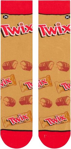 Cool Socks – Twix Bars Crew Socks – Size Large for Men & Women – Chocolate Caramel Graphic – Comfy Cotton Blend – Gift for Snack Fans in Saudi Arabia