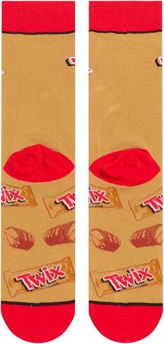 Cool Socks – Twix Bars Crew Socks – Size Large for Men & Women – Chocolate Caramel Graphic – Comfy Cotton Blend – Gift for Snack Fans in Saudi Arabia