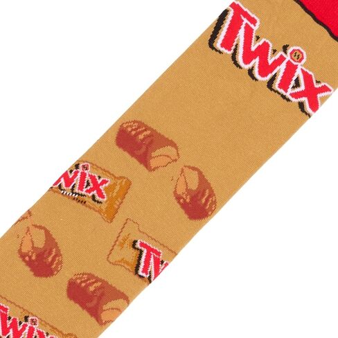 Cool Socks – Twix Bars Crew Socks – Size Large for Men & Women – Chocolate Caramel Graphic – Comfy Cotton Blend – Gift for Snack Fans in Saudi Arabia