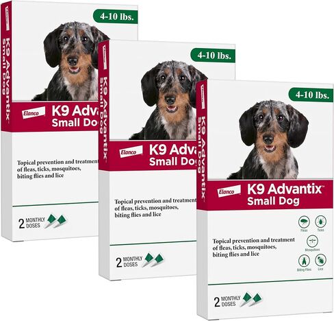 K9 Advantix الوقاية من البراغيث والقراد والبعوض للكلاب 4-10 رطل. | قطرات البراغيث للكلاب الصغيرة | التقديم شهريًا | 2 العلاجات in Kuwait