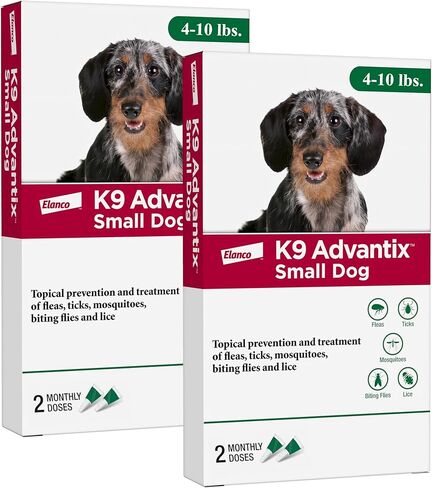 K9 Advantix الوقاية من البراغيث والقراد والبعوض للكلاب 4-10 رطل. | قطرات البراغيث للكلاب الصغيرة | التقديم شهريًا | 2 العلاجات in Kuwait
