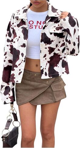 SOLY HUX Women's Plus Size Cow Print Jacket Long Sleeve Button Down Casual Outerwear Western Cowgirl Outfit in Saudi Arabia