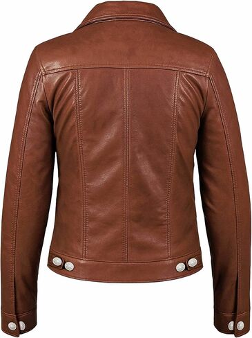Real Lambskin Genuine Leather Jacket Women - Vintage Style Button Up Leather Trucker Jacket Women in Saudi Arabia