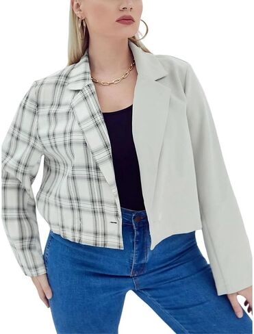 Women’s Plus Size Plaid Flannel Shirt Jacket Long Sleeve Cropped Button Down Fall Fashion Tops in Saudi Arabia