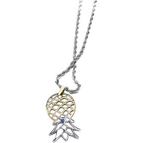 Upside Down Pineapple Necklace – Authentic Lifestyle Jewelry Logo – Stainless Steel Two-Tone Pendant with Rope Chain in Saudi Arabia