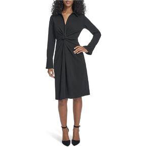 Calvin Klein Womens Long Sleeve Collared Knotted Crepe Knee Length Dress in Saudi Arabia