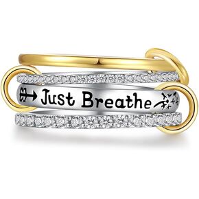 خاتم Just Breathe خواتم قابلة للتكديس للنساء من الفضة الإسترليني 925، الأمل المكدس Just Breathe مجوهرات تشجيعية، هدايا ملهمة مقاس 8 in Kuwait