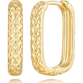 Gold Hoop Earrings for Women 14K Gold Earrings for Women Square Hoop Earring for Womens Square Shape with Rhombic Sculpture Womens Hoops Earring 20mm in Saudi Arabia