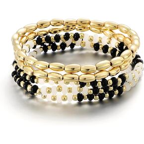 أساور ذهبية مطرزة للنساء كومة بوهو الملونة الزجاج حبة سوار مجموعة أساور مرنة قابلة للتعديل تكويم هدايا المجوهرات العصرية للنساء in Kuwait