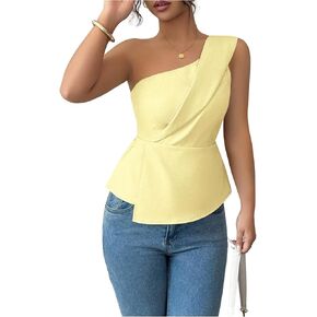 Floerns Women's One Shoulder Tank Tops Sleeveless Ruffle Hem Smocked Going Out Tops in Saudi Arabia