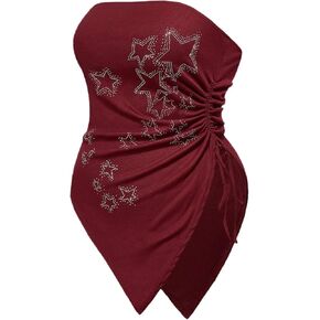 SHENHE Women's Plus Size Star Print Tube Top Ruched Drawstring Asymmetrical Fitted Y2k Tube Top in Saudi Arabia
