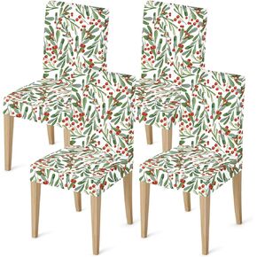 JarThenaAMCS 4Pcs Christmas Chair Covers Dining Chair Slipcover Xmas Holly & Berry Removable Seat Covers for Home Kitchen Hotel Restaurant Decor in Kuwait