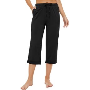 NACHILA Women's Bamboo Viscose Wide Leg Capri Pants Culottes with Pockets, Elastic High Waist Palazzo Cropped Pant for Women in Kuwait