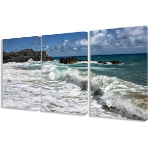 Stupell Home Décor Breaking Waves Coastal Scene Triptych Stretched Canvas Wall Art Set, 16 x 1.5 x 24, Proudly Made in USA in Kuwait