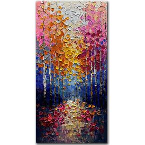 V-inspire Abstract Forest Oil Painting, Hand Painted Canvas Wall Art, 24 x 48 inches, Colorful Autumn Landscape in Saudi Arabia