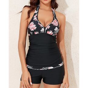 Women's Two Piece Tankini Sets with Boyshort Ruched Tummy Control Bathing Suit V Neck Simwuit Halter Neck Swimwear Backless in Kuwait