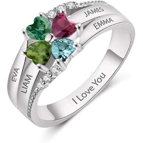 GLAMCARAT خاتم من الفضة الإسترليني مخصص للنساء منقوش عليه خاتم جوهرة المرأة مع 4 أحجار - خواتم أسماء مخصصة - خاتم الوعد، الخطوبة، الذكرى السنوية in Kuwait