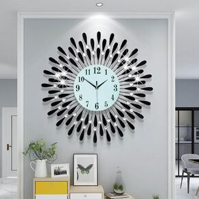 Large Wall Clock Non-Ticking Silent Modern Metal Big Clocks Decorative Wall Clocks for Living Room Dining Room Bedroom Decor, Dia 28 Inch Black in Saudi Arabia