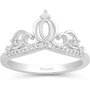 Jewelili Enchanted Disney Fine Jewelry من الفضة الإسترليني مع خاتم سندريلا الماس 1/10 CTTW مقاس 6 in Kuwait