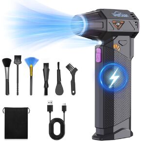 Compressed Air Duster, 210000RPM Mini Electric Air Duster Equipped with Continuously Variable Speed, 320g Wind Pressure Turbo Blower with Vacuuming Unit for Keyboard, PC, Car, Home(Black) in Kuwait