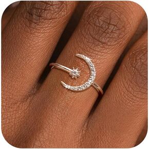 925 الفضة الاسترليني الشمس والقمر حلقات نجمة للنساء حلقة مفتوحة قابلة للتعديل تكويم مكعب زركونيا الهلال القمر كوكب السماوية خواتم لابنتي خاتم مجوهرات عيد ميلاد هدايا عيد الميلاد in Kuwait