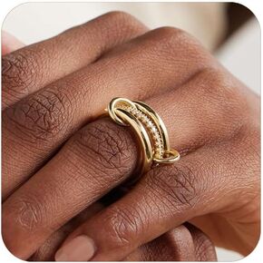 خواتم أنيقة قابلة للتكديس للنساء - مجموعة خواتم غير مشوهة، مثالية للارتداء اليومي، مجوهرات عصرية ذات لمسة نهائية لامعة، متينة ومتعددة الاستخدامات، هدية مثالية للنساء in Kuwait