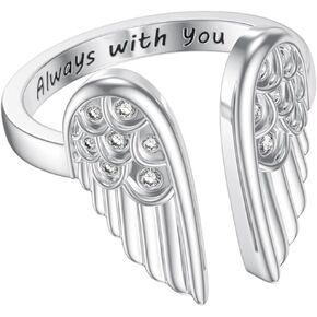 Diamond Angel Wing Ring for Women 925 Sterling Silver Always With You Angel Wing Open Rings with Lab Grown Diamond Jewelry Gifts for Her Adjustable 0.15 cttw D Color VVS Clarity in Saudi Arabia