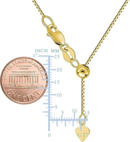 Jewelry Affairs 10k Yellow Real Gold Adjustable Box Link Chain Necklace, 0.7mm, 22" in Saudi Arabia