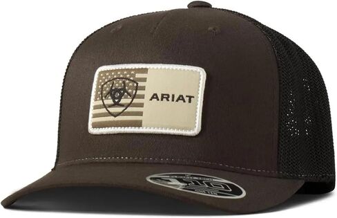 قبعة Ariat الرجالية ذات اللون البني Flexfit 110 لسائقي الشاحنات مع رقعة العلم الأمريكي in Saudi Arabia