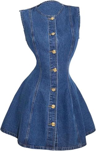 Milumia Women's Button Down Sleeveless Jean Dress Y2k A Line Short Denim Dresses in Saudi Arabia