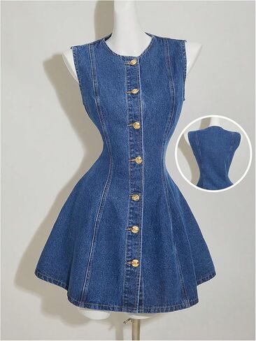 Milumia Women's Button Down Sleeveless Jean Dress Y2k A Line Short Denim Dresses in Saudi Arabia