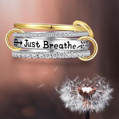خاتم Just Breathe خواتم قابلة للتكديس للنساء من الفضة الإسترليني 925، الأمل المكدس Just Breathe مجوهرات تشجيعية، هدايا ملهمة مقاس 8 in Kuwait