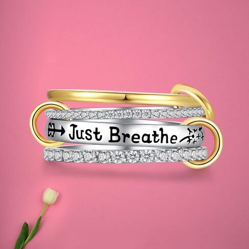 خاتم Just Breathe خواتم قابلة للتكديس للنساء من الفضة الإسترليني 925، الأمل المكدس Just Breathe مجوهرات تشجيعية، هدايا ملهمة مقاس 8 in Kuwait