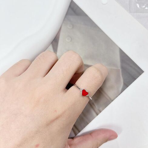 Cute Red Enamel Love Heart Open Statement Ring for Women Silver Dainty Sweet Minimalist Thin Tiny Adjustable Stacking Knuckle Finger Engagement Rings Jewelry for Daughter Her in Saudi Arabia