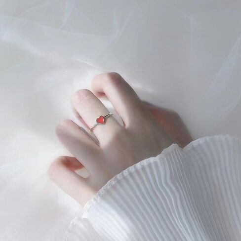 Cute Red Enamel Love Heart Open Statement Ring for Women Silver Dainty Sweet Minimalist Thin Tiny Adjustable Stacking Knuckle Finger Engagement Rings Jewelry for Daughter Her in Saudi Arabia