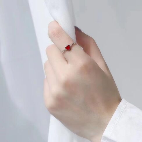 Cute Red Enamel Love Heart Open Statement Ring for Women Silver Dainty Sweet Minimalist Thin Tiny Adjustable Stacking Knuckle Finger Engagement Rings Jewelry for Daughter Her in Saudi Arabia