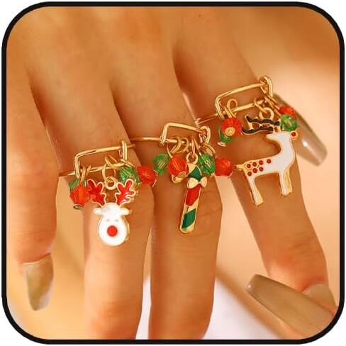 Christmas Rings Set for Women Stackable Reindeer Xmas Tree Santa Claus Rings Crystal Snowflake Crutches Statement Ring Christmas Party Holiday Jewelry Costum Accessories in Saudi Arabia