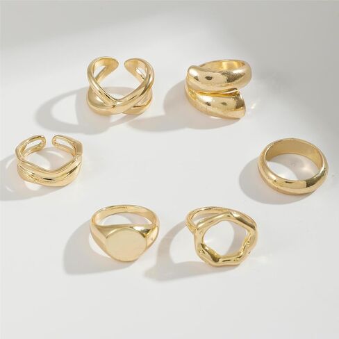 Trendy Geometric Smooth Open Ring Set for Women, Exaggerated Curved Metal Knuckle Rings Jewelry in Saudi Arabia