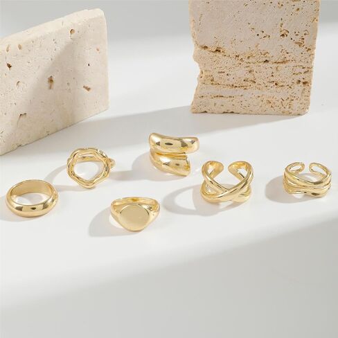 Trendy Geometric Smooth Open Ring Set for Women, Exaggerated Curved Metal Knuckle Rings Jewelry in Saudi Arabia