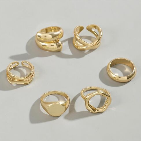 Trendy Geometric Smooth Open Ring Set for Women, Exaggerated Curved Metal Knuckle Rings Jewelry in Saudi Arabia