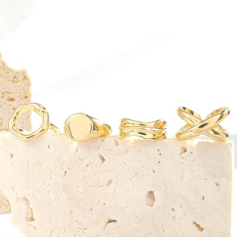 Trendy Geometric Smooth Open Ring Set for Women, Exaggerated Curved Metal Knuckle Rings Jewelry in Saudi Arabia